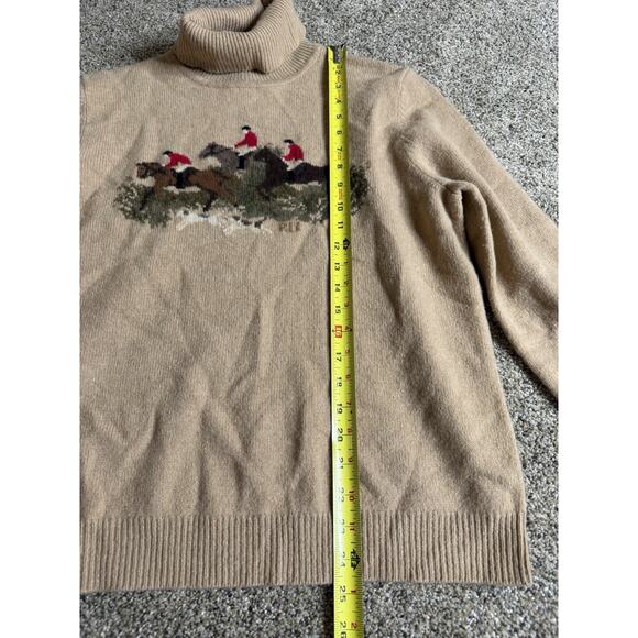 RALPH LAUREN Tan Equestrian Horse English Fox Hunt 100% Lambswool Sweater Large - Picture 7 of 8